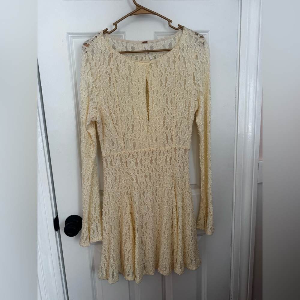Free People Cream Lace Long Sleeve Dress